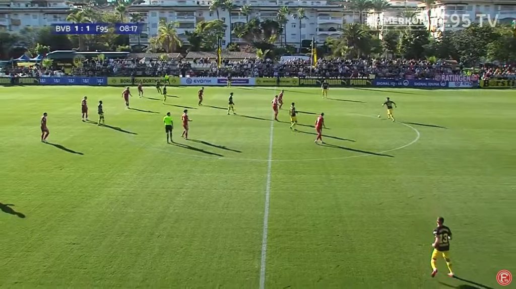 BVB vs F95 in Marbella: Die Fortuna hält gut mit (Screenshot: F95.tv)