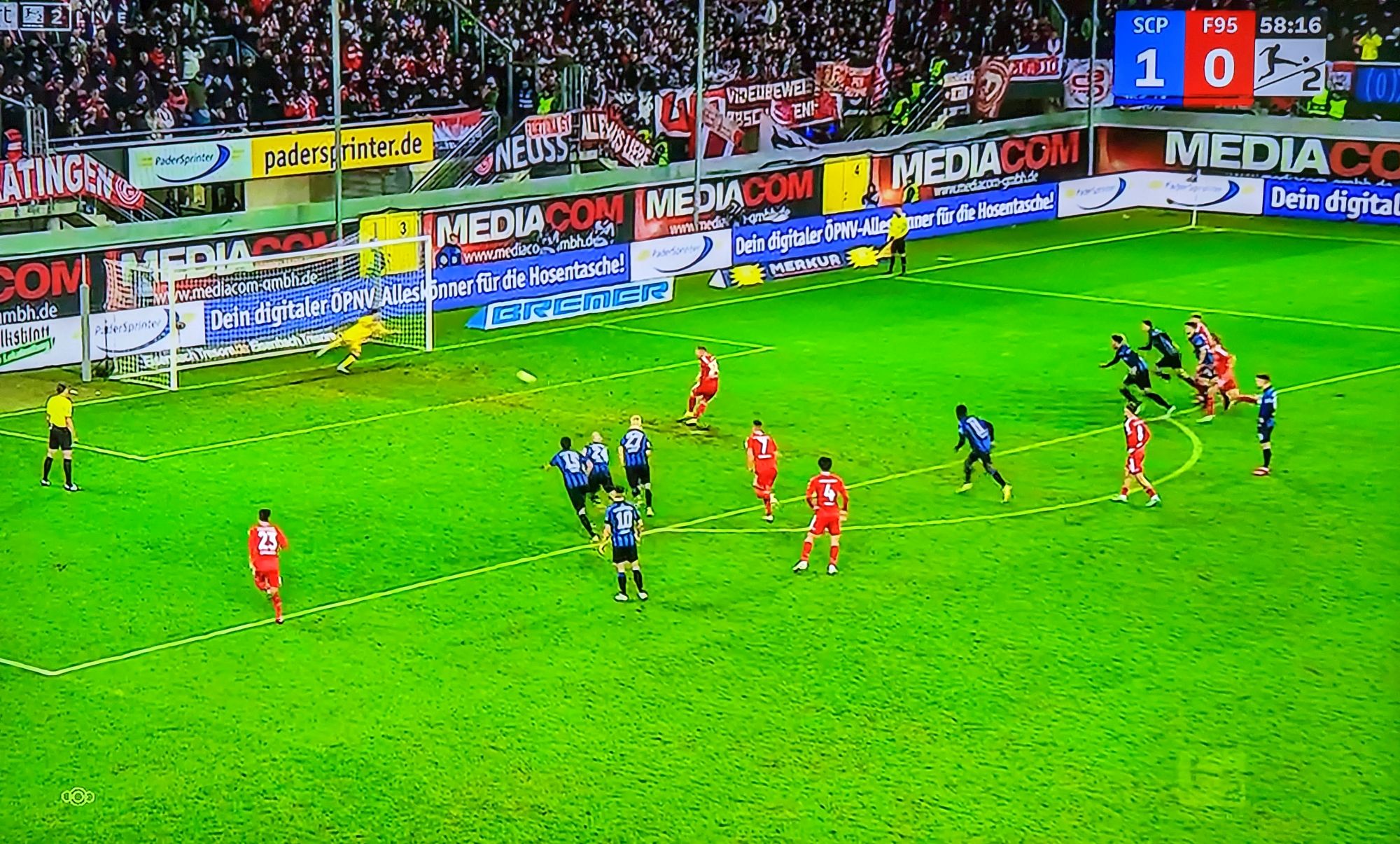 SCP vs F95: Hennings versenkt zum 1:1 (Screenshot: Sky)