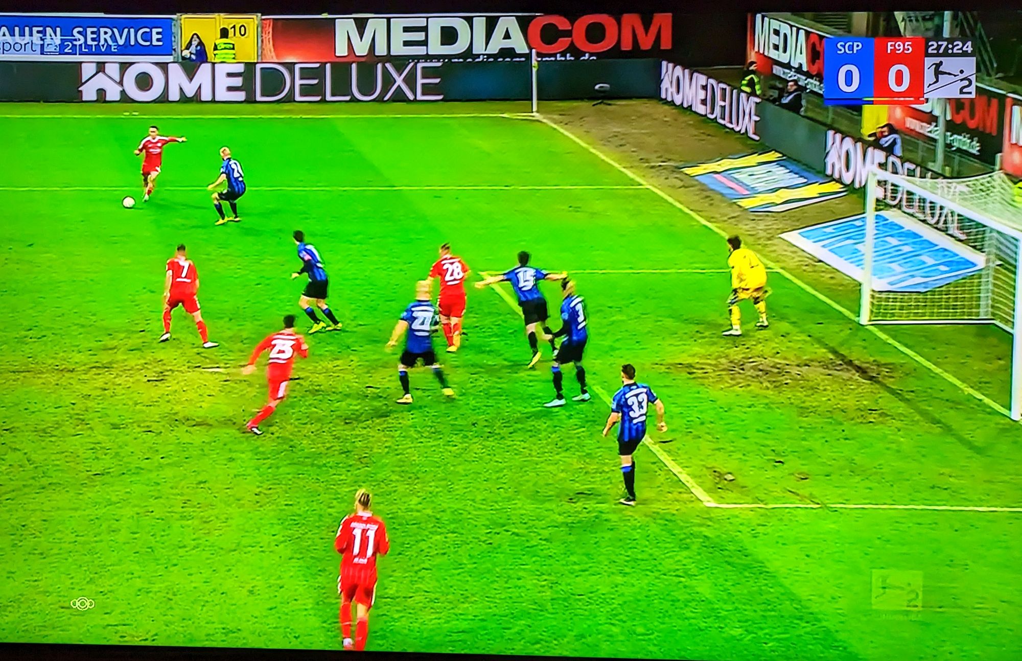 SCP vs F95: Fast das 1:0 für die Fortuna (Screenshot: Sky)