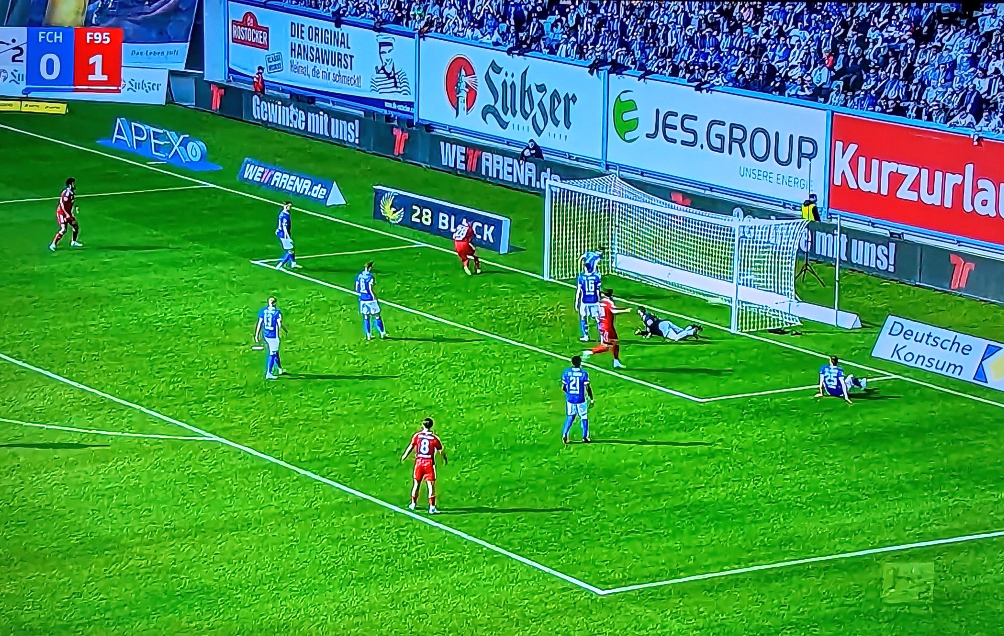 Rostock vs F95: Und noch ein richtig schönes Abstaubertor (Screenshot: Sky)