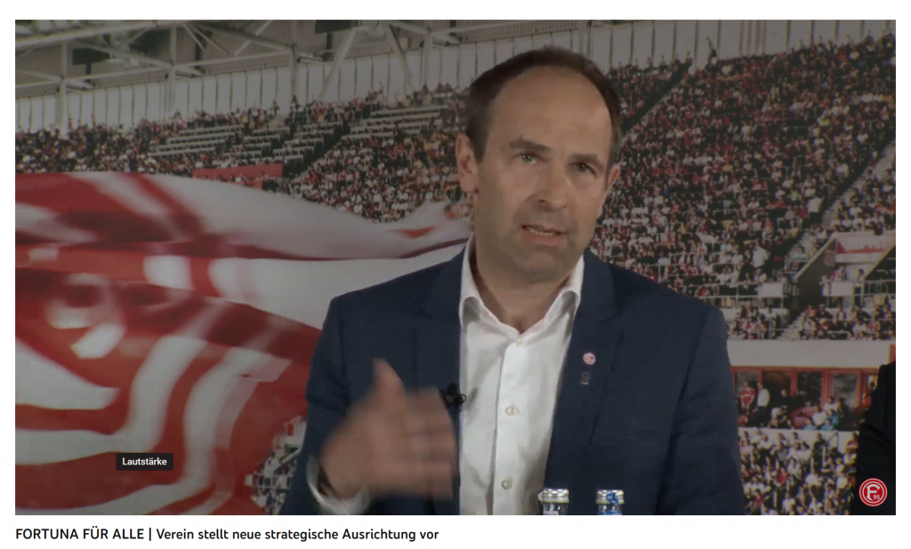 Vorstanadsvorsitzender Alexander Jobst auf der Pressekonferenz zum Konzept "Fortuna für alle" (Screenshot: F95,tv)