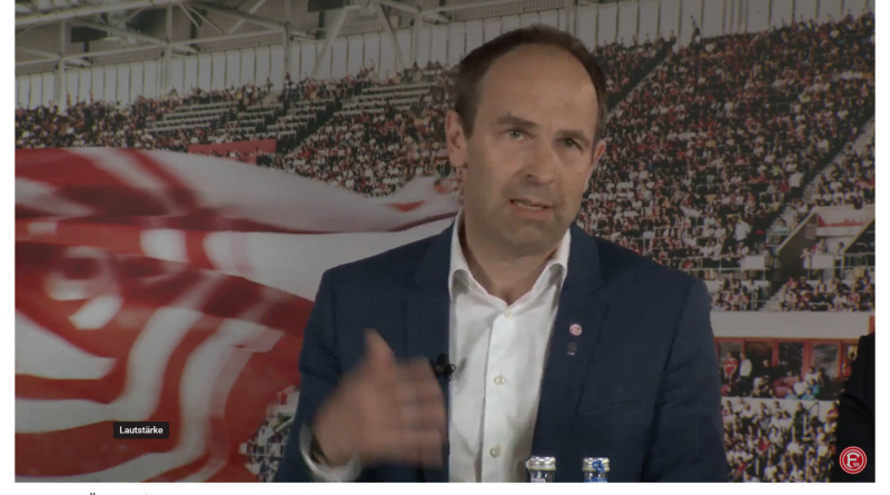 Vorstanadsvorsitzender Alexander Jobst auf der Pressekonferenz zum Konzept "Fortuna für alle" (Screenshot: F95,tv)