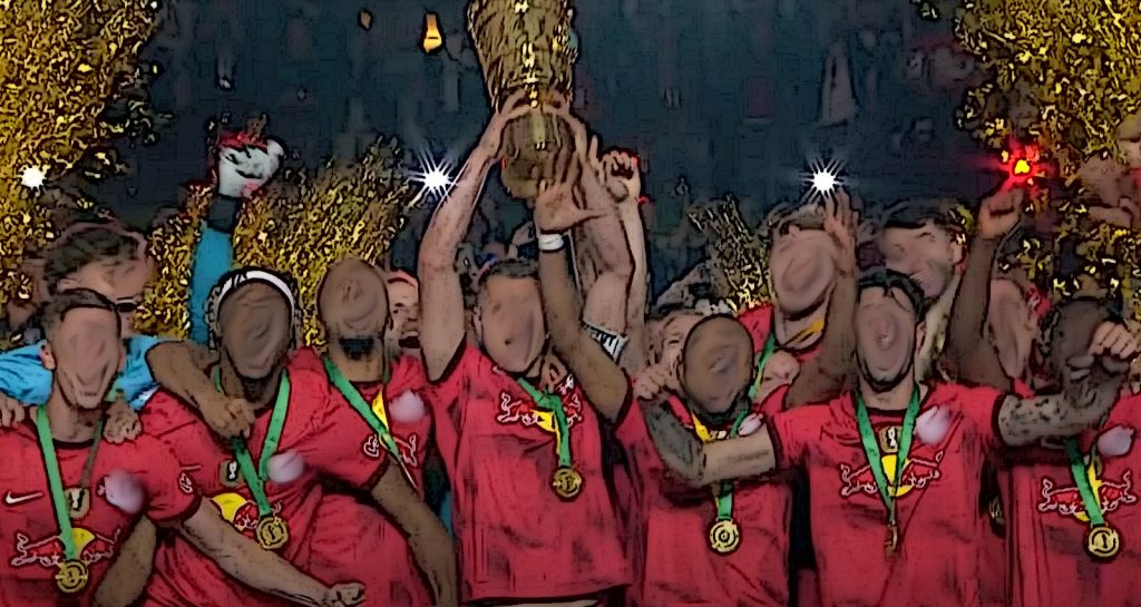 Söldnertruppe mit Pokal (Basis: Screenshot ARD-Sportschau)