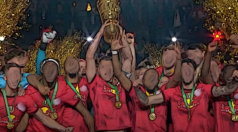 Söldnertruppe mit Pokal (Basis: Screenshot ARD-Sportschau)