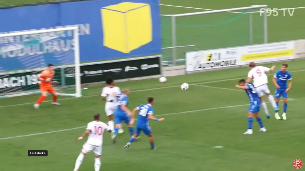 F95 vs Liberec: Vince macht das 1:0 (Screenshot: f95.tv)