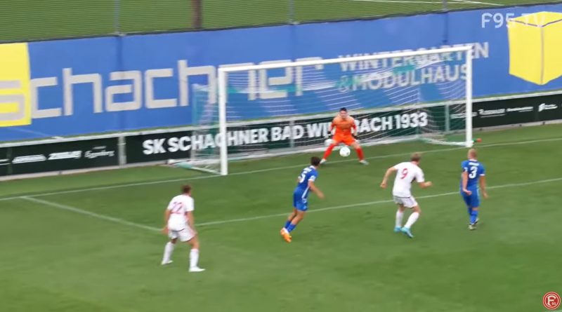 F95 vs Liberec: Vince Vermeij macht das 2:0 (Screenshot: f95.tv)