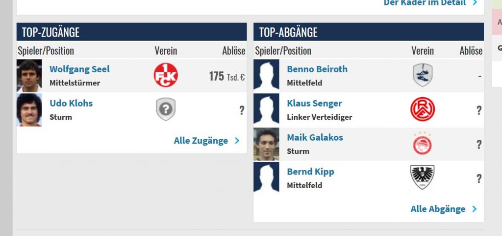 Das waren die F95-Transfers zur Saison 1973/74 (Screenshot)