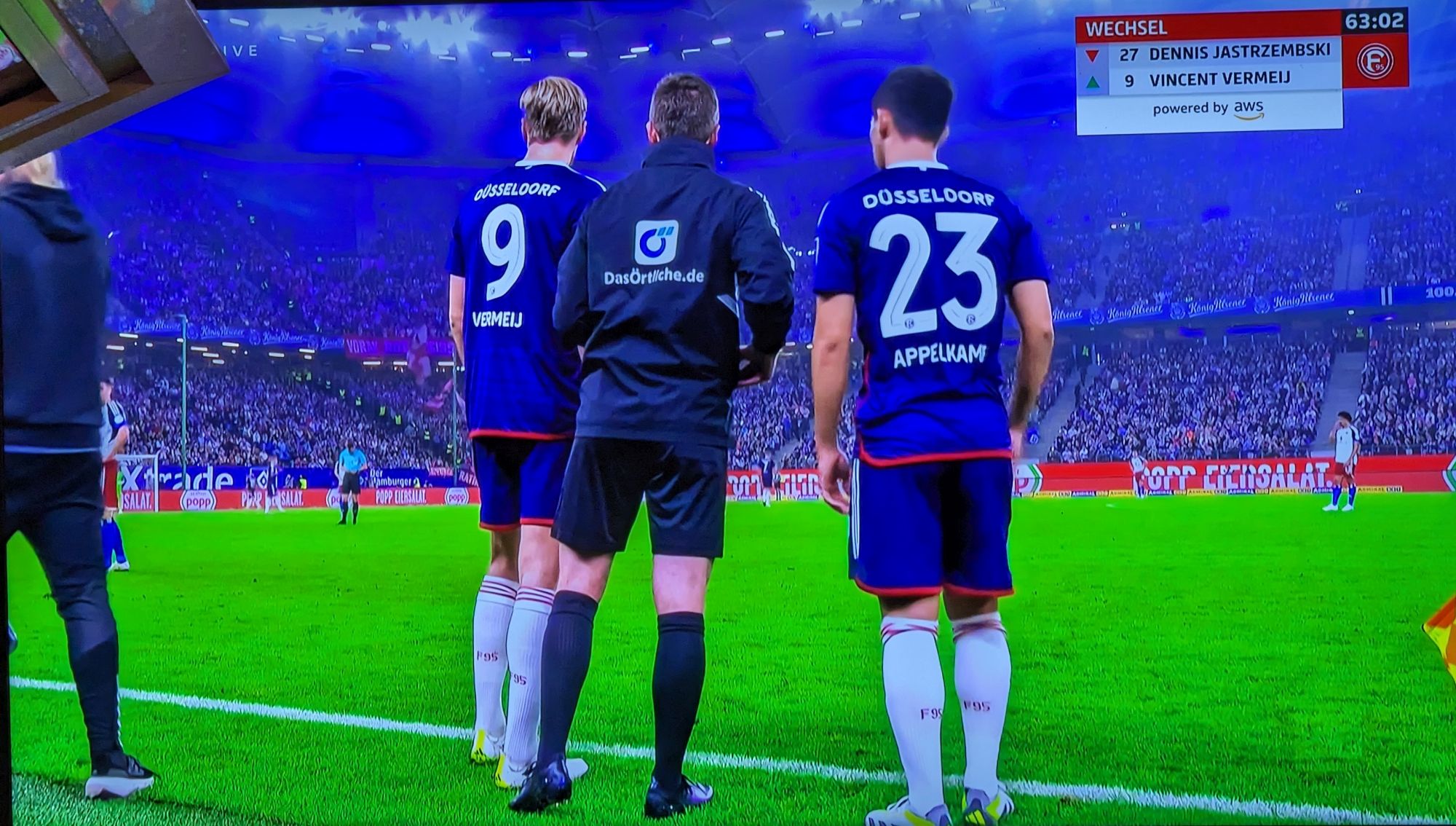 HSV vs F95: Einwechslungen in der 64. Minute (Screenshot Sky)