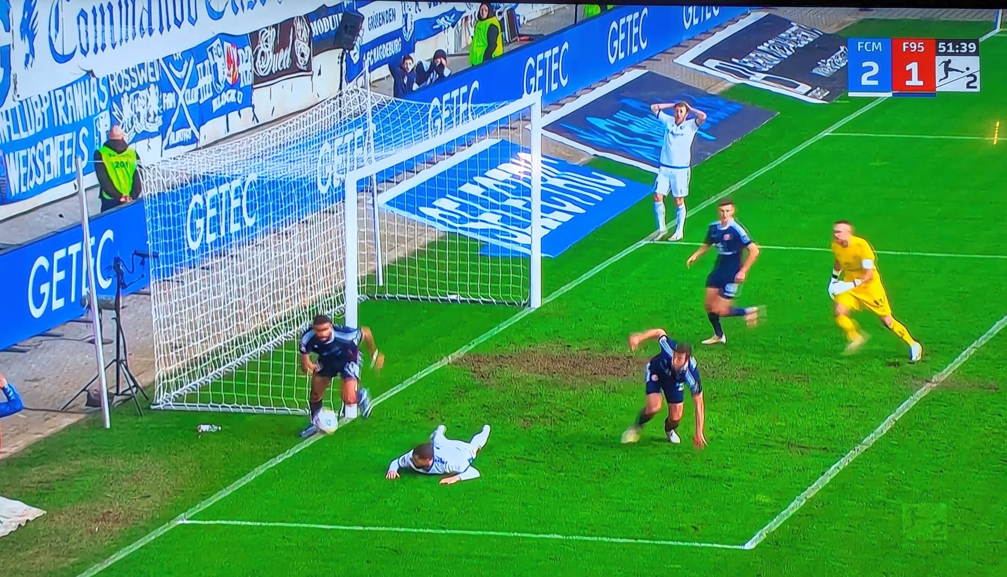 Magdeburg vs F95: Glück gehabt in der 52. Minute (Screenshot Sky)