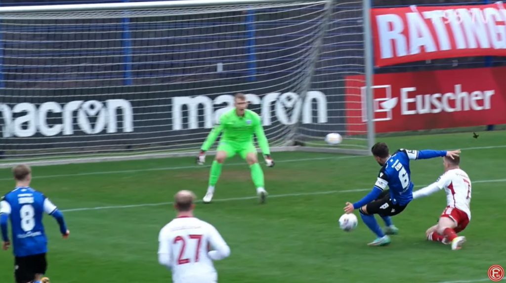 Bielefeld vs F95: Kein Tor für Tzolis (Screenshot F95.tv)