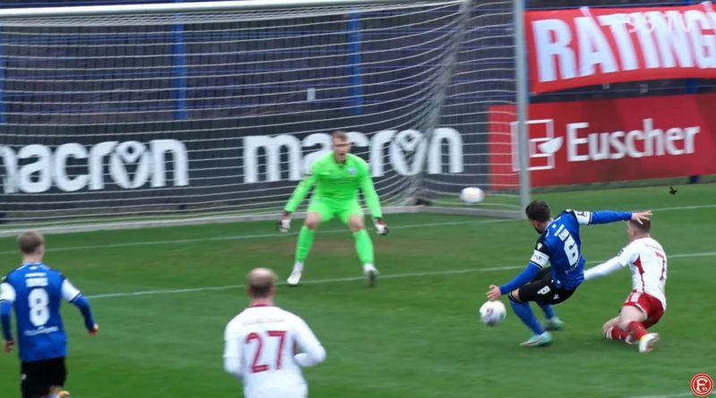 Bielefeld vs F95: Kein Tor für Tzolis (Screenshot F95.tv)