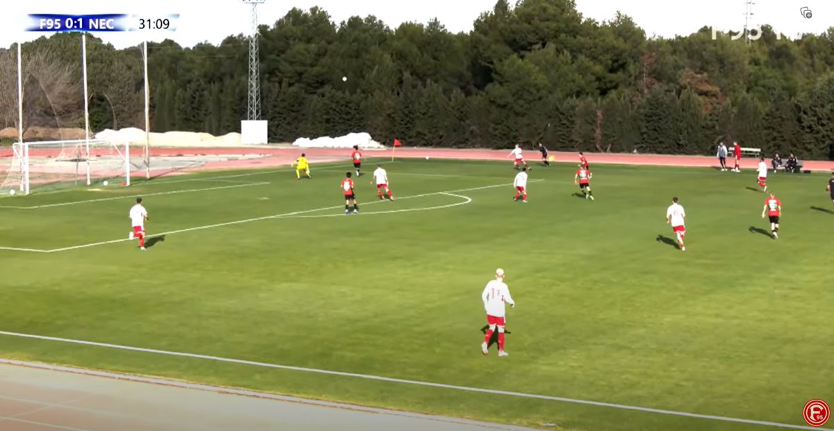 F95 vs NEC: Da schoss Niemczycki einen Vollbock (Screenshot F95.tv)