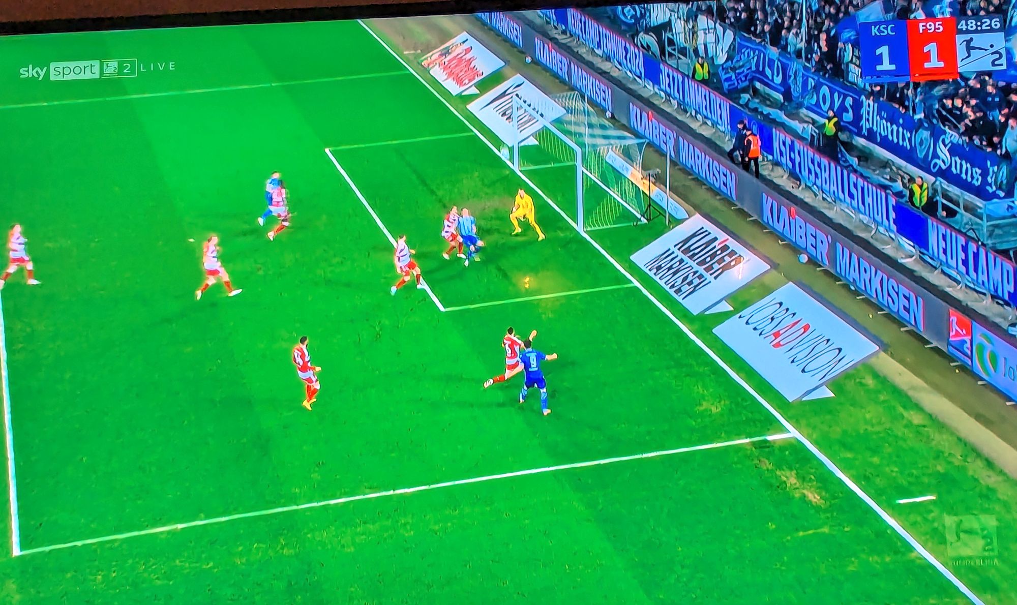KSC vs F95: Das 1:1 nach Abwehrfehler (SCreenshot Sky)