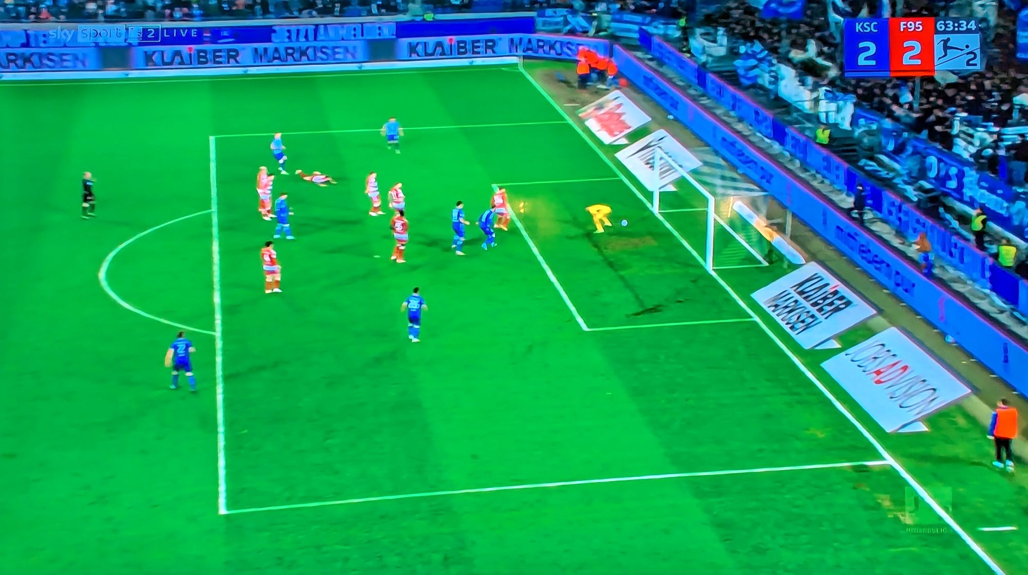 KSC vs F95: Das 2:2 nach Torwartfehler (SCreenshot Sky)