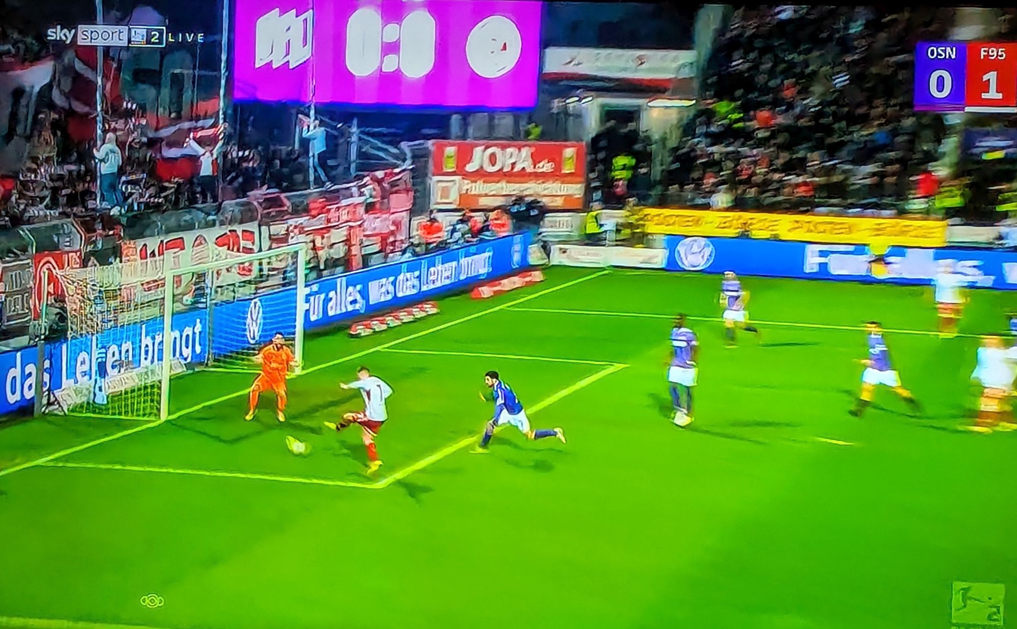 Osnabrück vs F95: Ein typisches Tzolis-Tor zum 1:0 (Screenshot Sky)