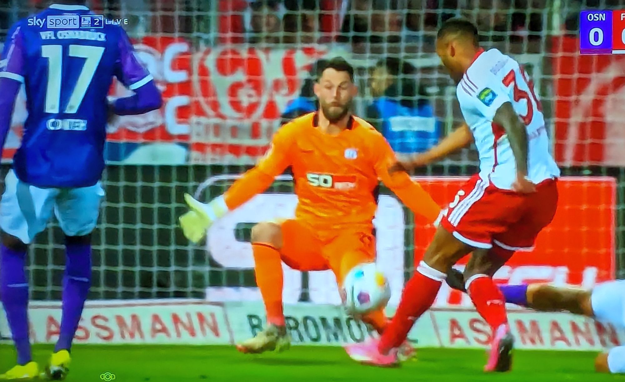 Osnabrück vs F95: Mustapha vergibt einen Hundertprozenter (Screenshot Sky)