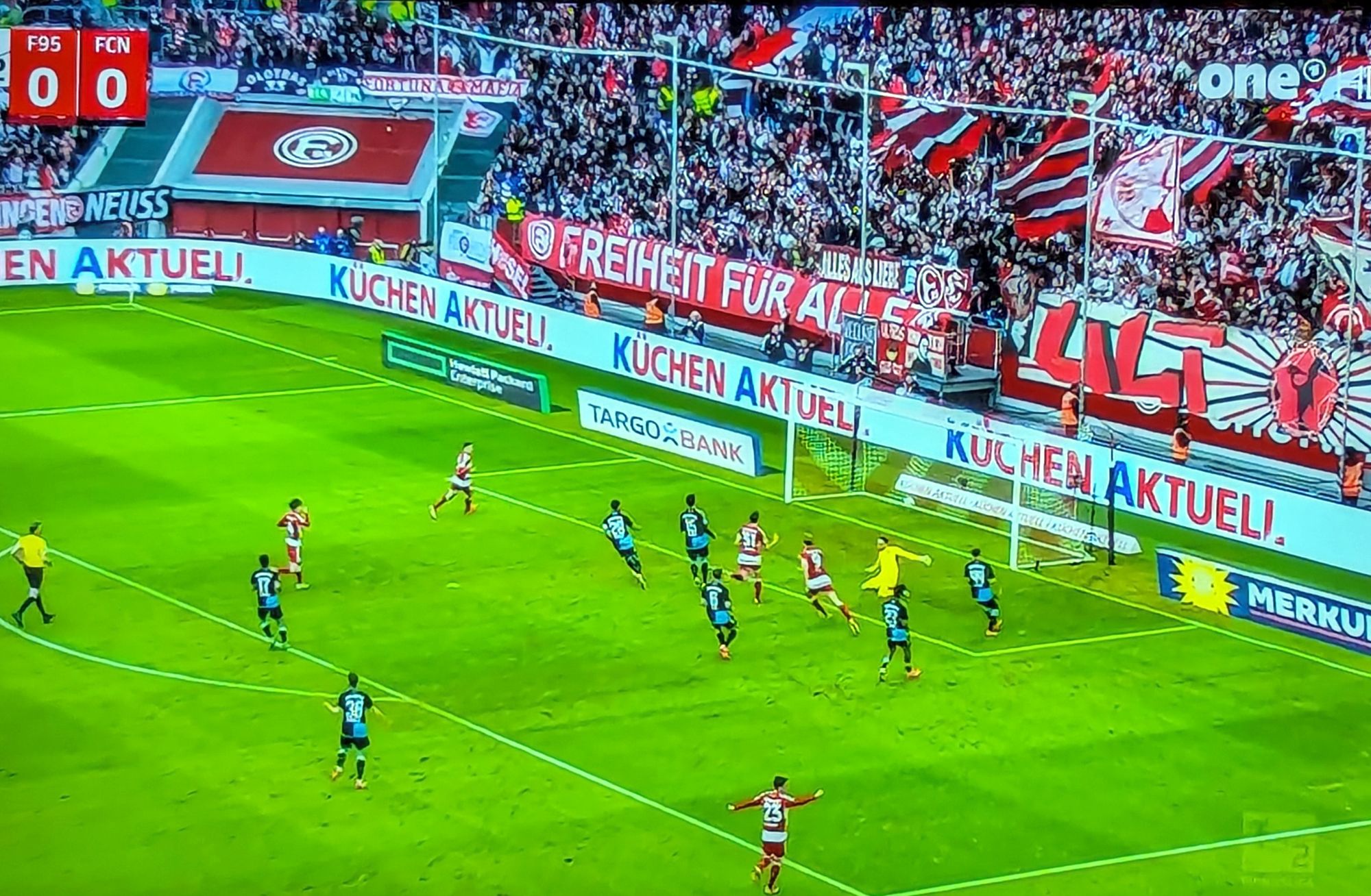F95 vs Nürnberg: Das 1:0 durch Vince Vermeij (Screenshot ARD)