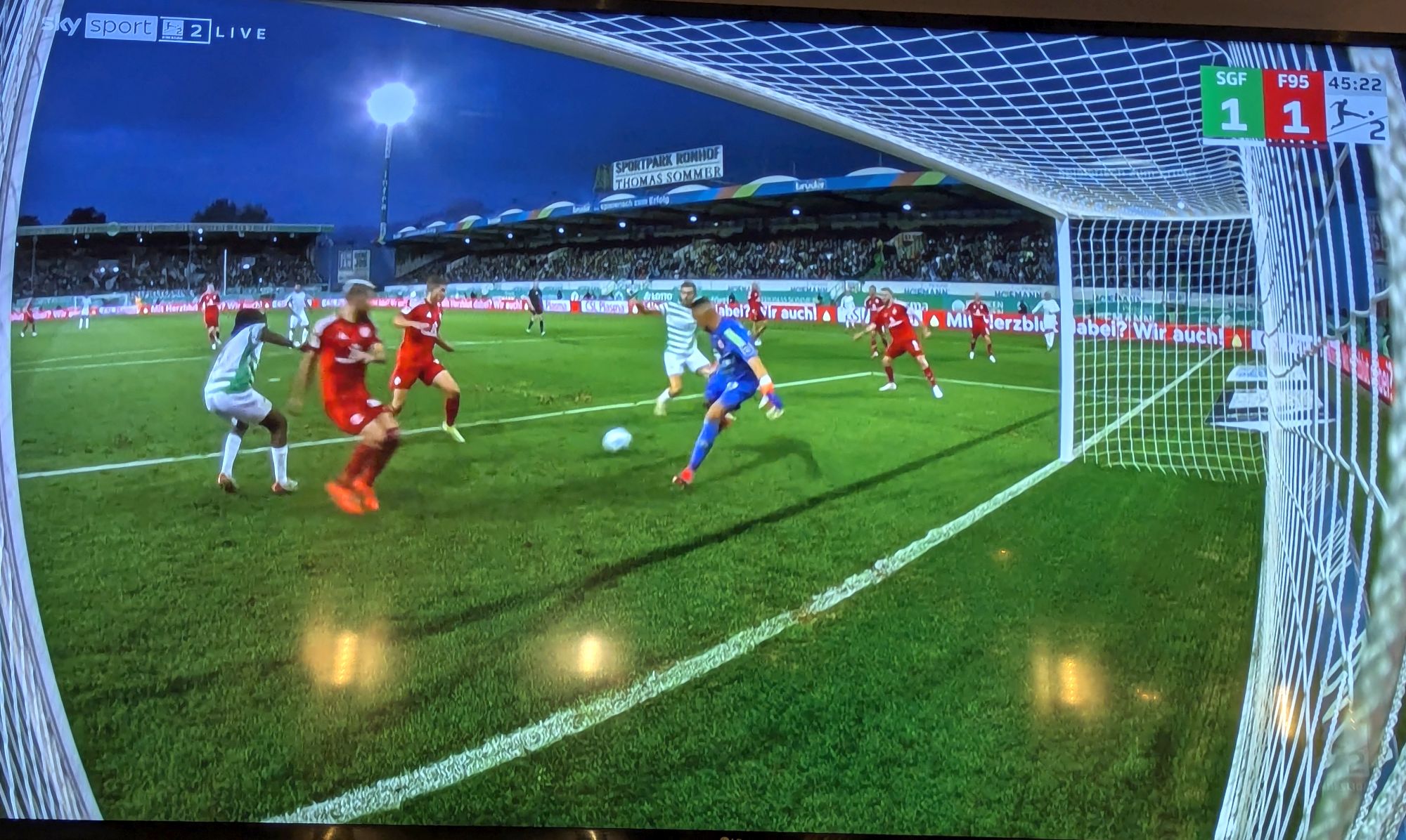 Fürth vs F95: Der Ausgleich ... fast ein Eigentor (Screenshot Sky)