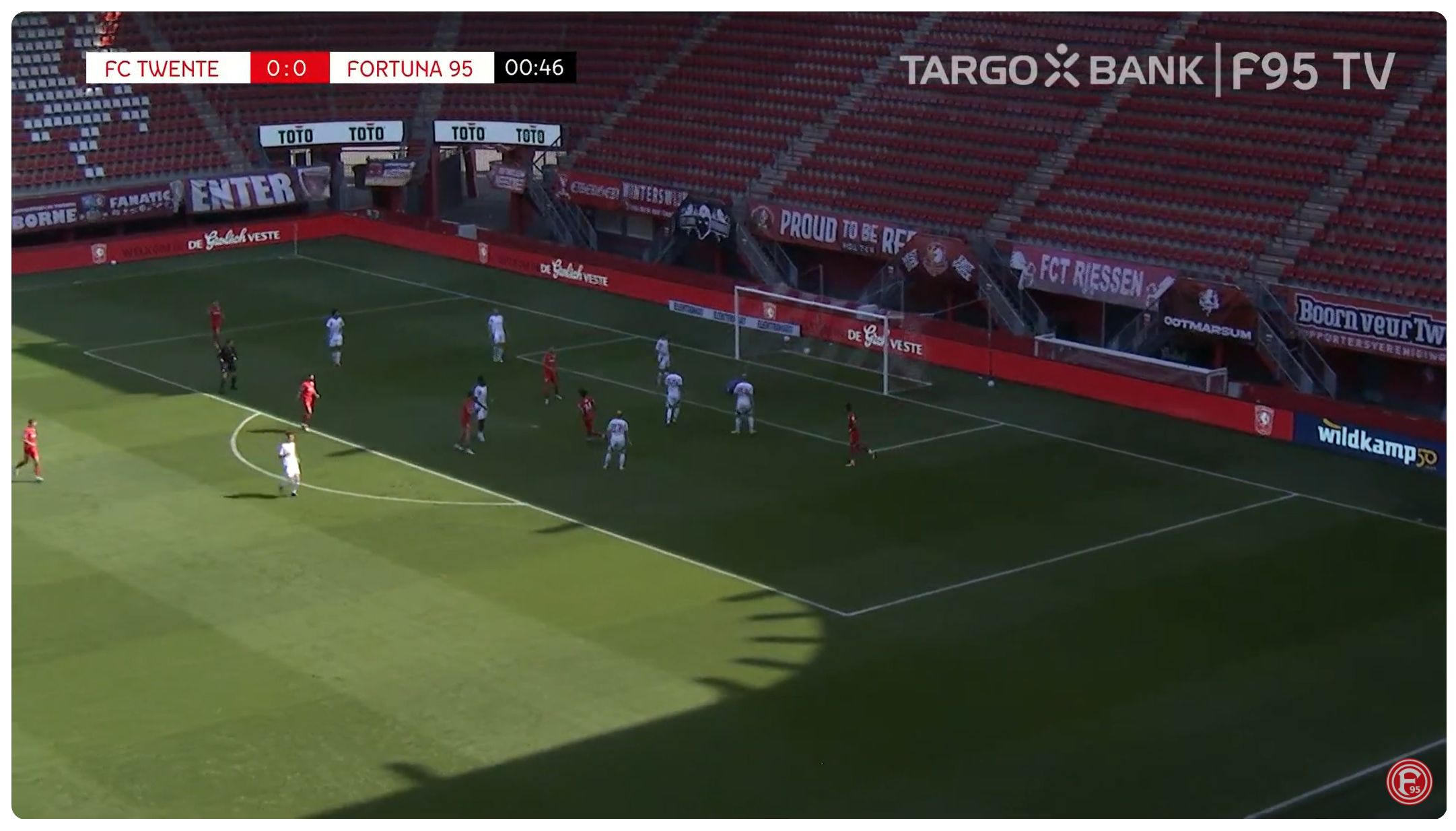 Twente vs F95: Das doofe 1:0 in der 1. Minute (Screenshot f95.tv)