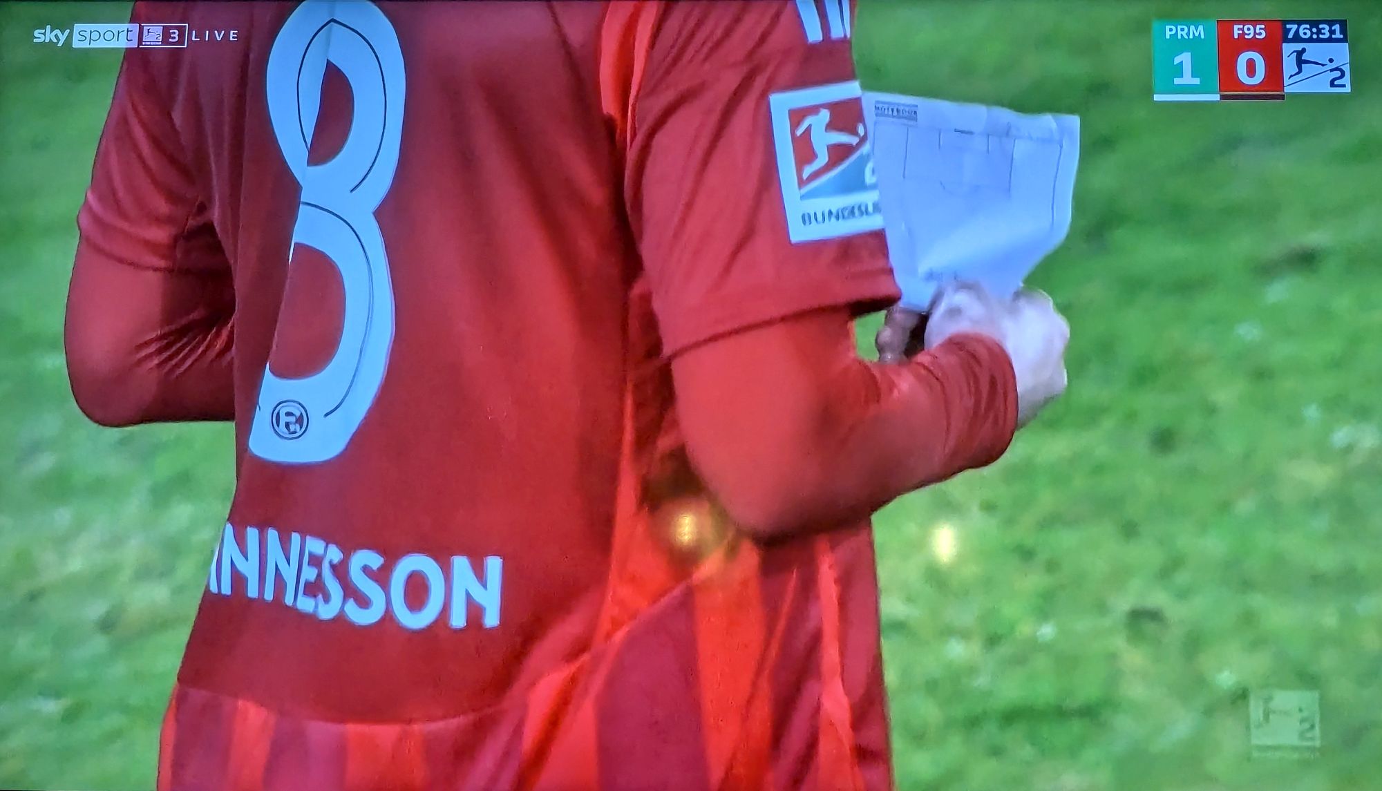 Münster vs F95: Der Zettel (Screenshot Sky)