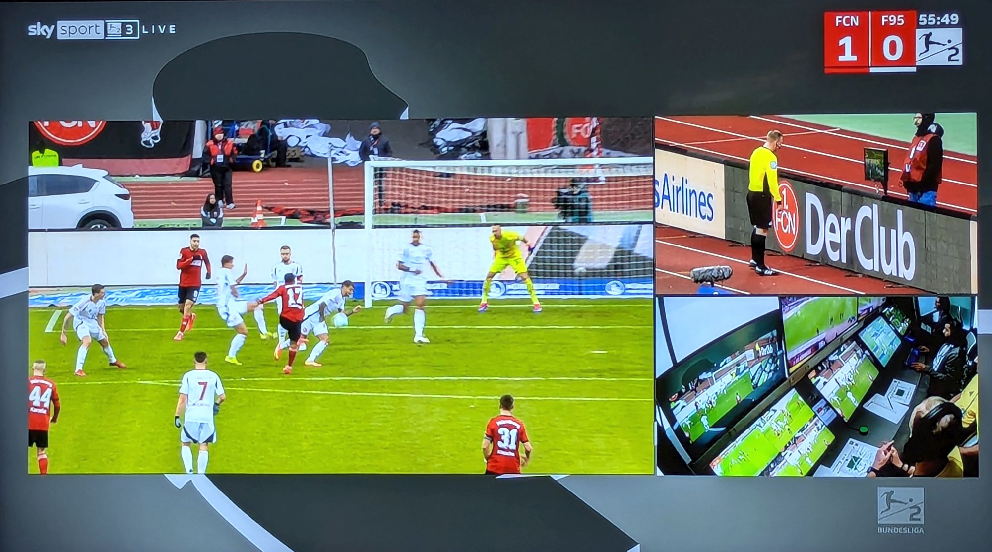 FCN vs F95: VAR, die erste: Falsche Bilder für den Schiri (Screenshot Sky)