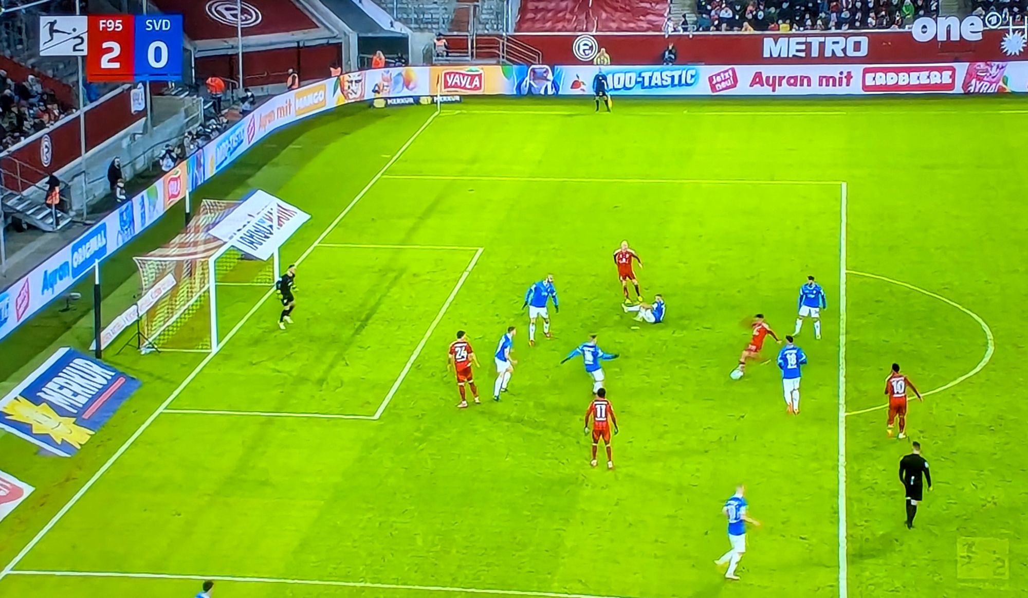 F95 vs Darmstadt: Das schöne 2:0 durch Gio Haag (Screenshot ARD)