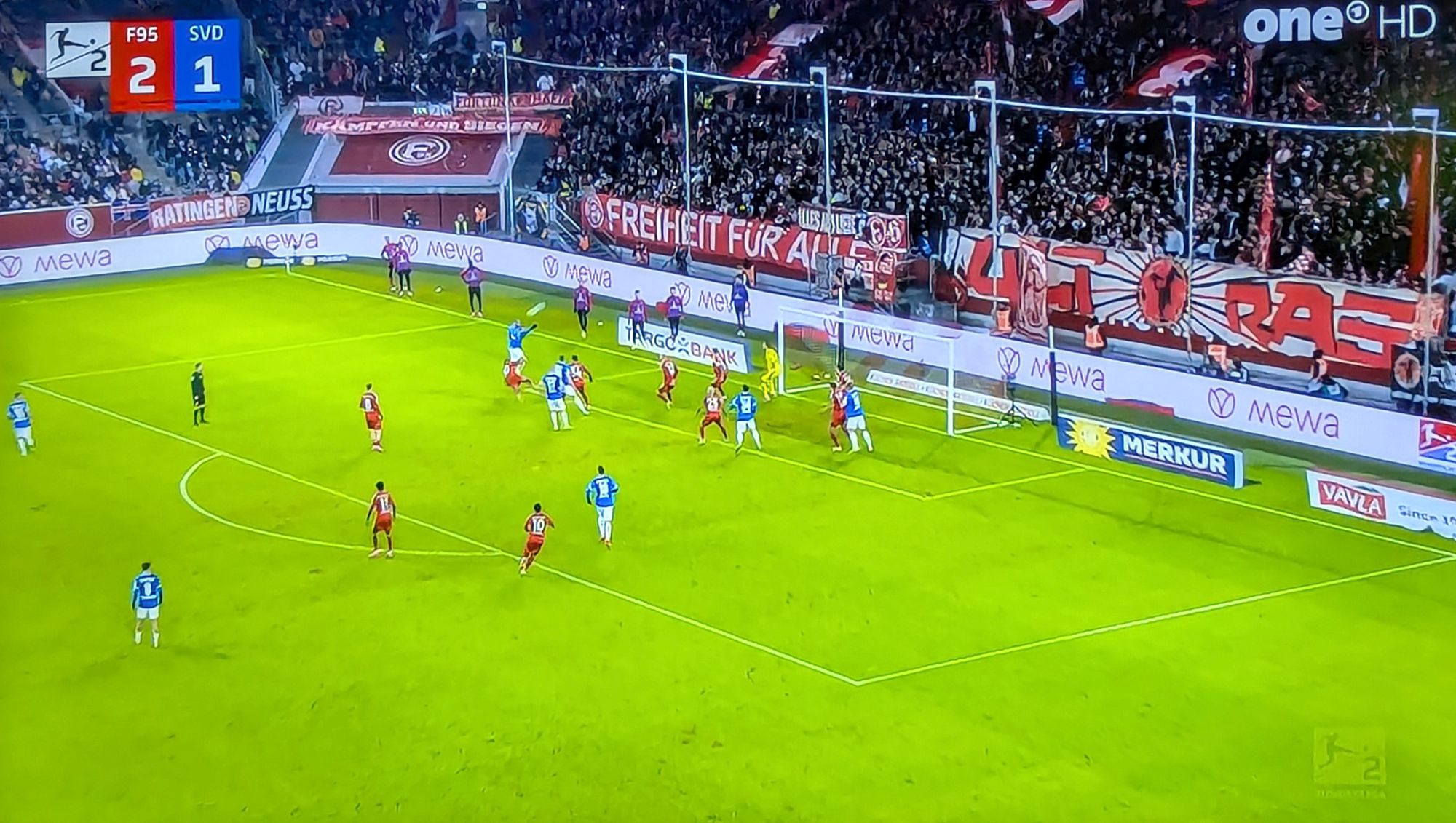 F95 vs Darmstadt: Und der Ausgleich zum 2:2 (Screenshot ARD)