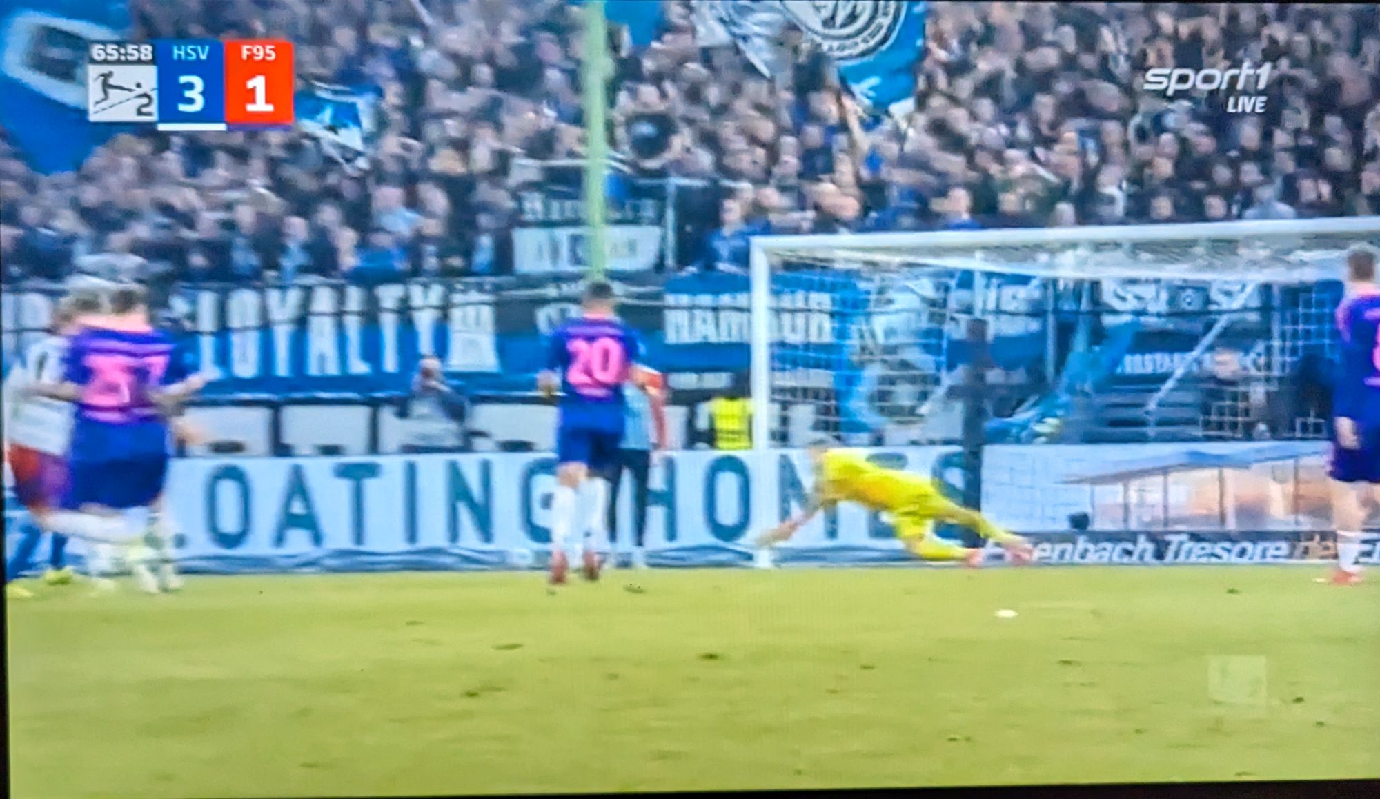 HSV vs F95: Das doofe 3:1 (Screenshot Sport1)