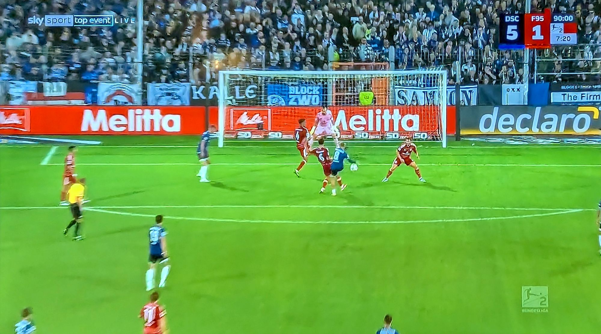 Bielefeld vs F95: Das 5:1 in der 97. Minute (Screenshot Sky)