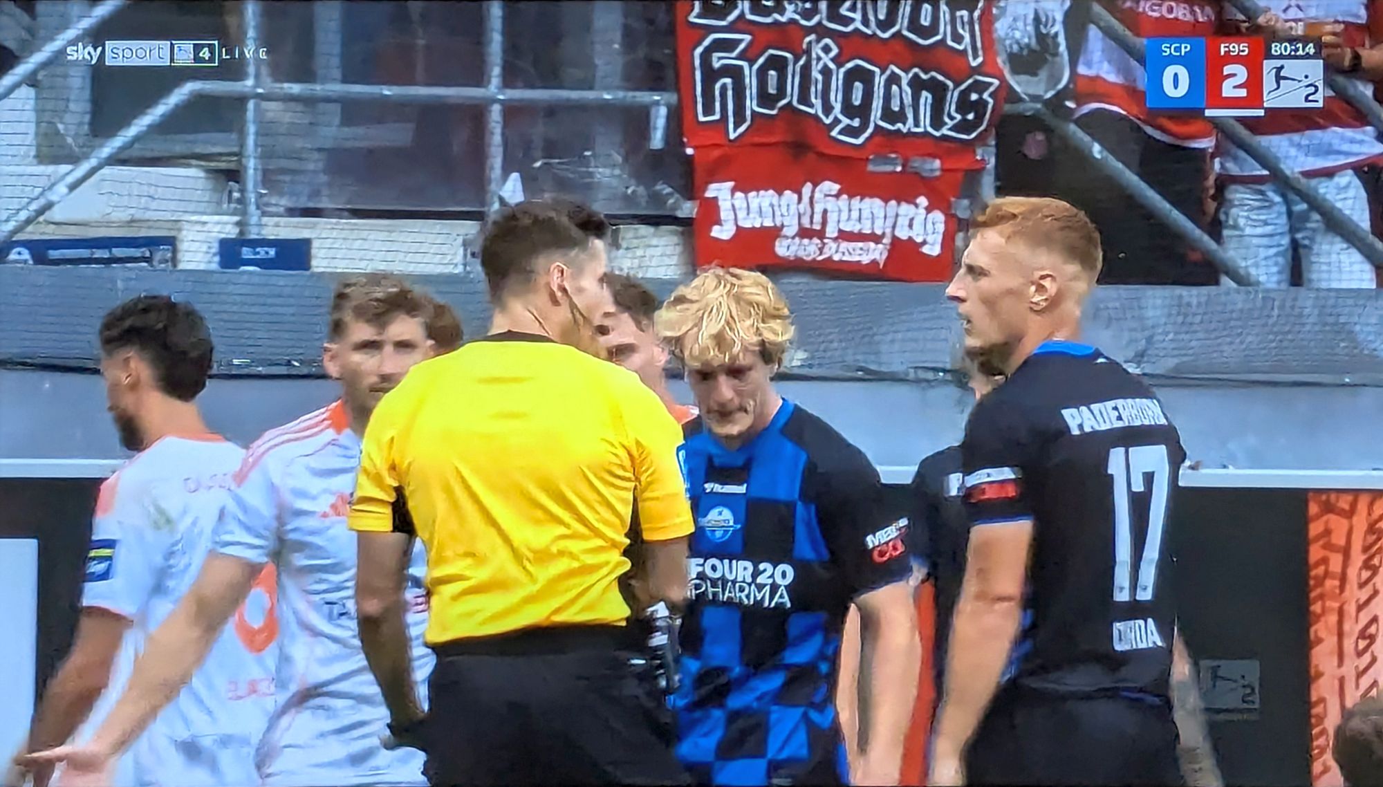 Paderborn vs F95: Fachgespräch mit Schiri Weisbach (Screenshot Sky)