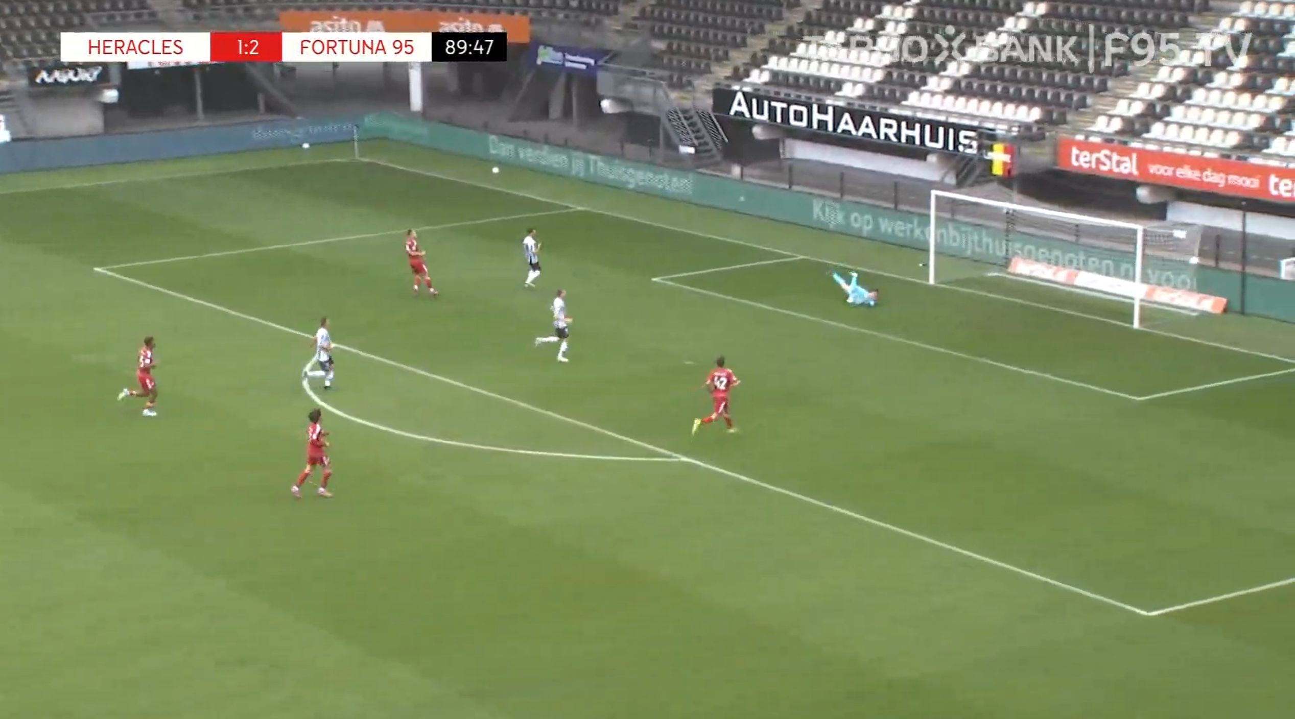 Almelo vs F95: Das 1:3 durch Celar in der 90. Minute (Screenshot F95.tv)
