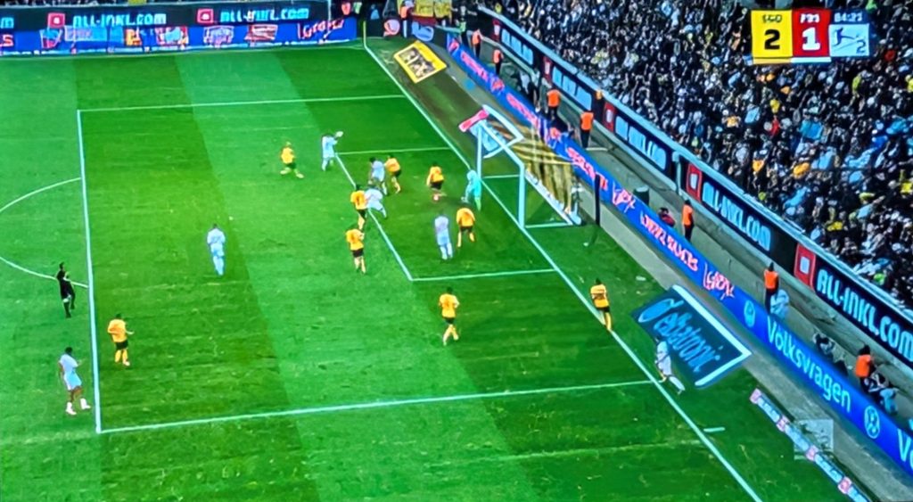 Dresden vs F95: Rasmussen macht das 2:1 (Screenshot Sky)