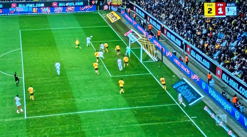 Dresden vs F95: Rasmussen macht das 2:1 (Screenshot Sky)