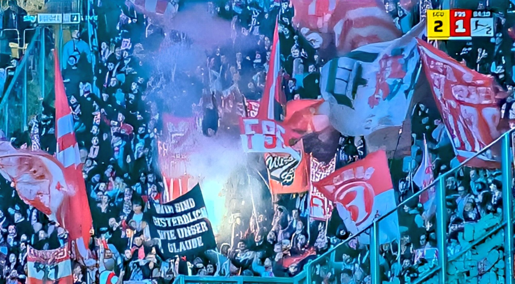 Dresden vs F95: Auswärtsblock (Screenshot Sky)