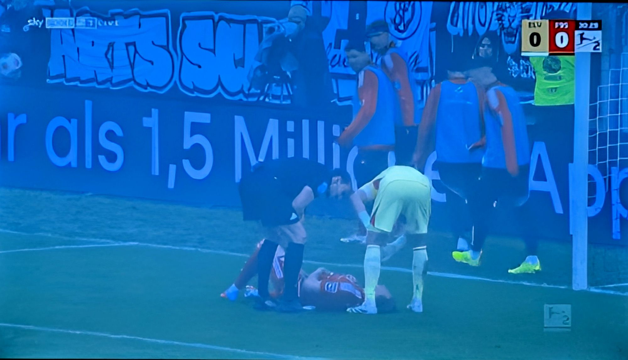 Elversberg vs F95: Daland verletzt (Screenshot Sky)