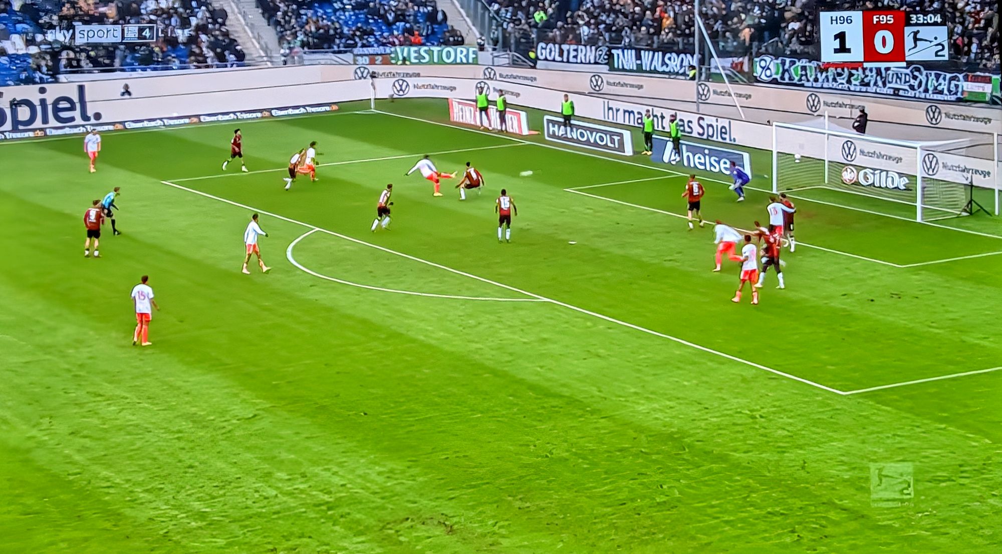 Hannover vs F95: Der einzige Torschuss in Hälfte 1 (Screenshot Sky)