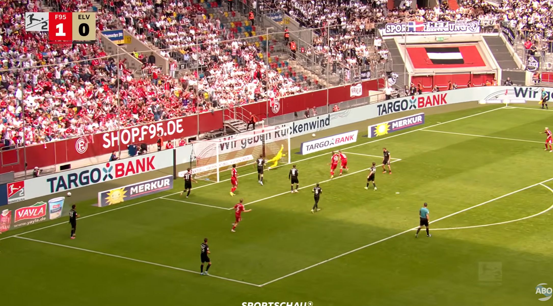 F95 vs Elversberg: Itten macht das 2:0 (Screenshot ARD)