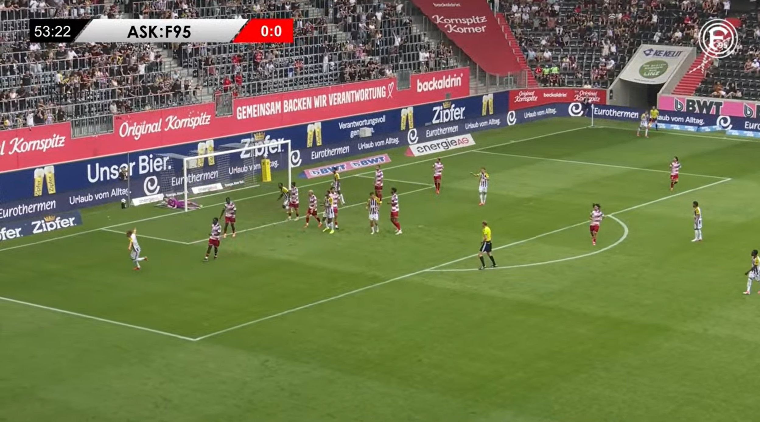 LASK vs F95: So blöd ließen sie sich das 0:1 einschenken (Screenshot: f95.tv)