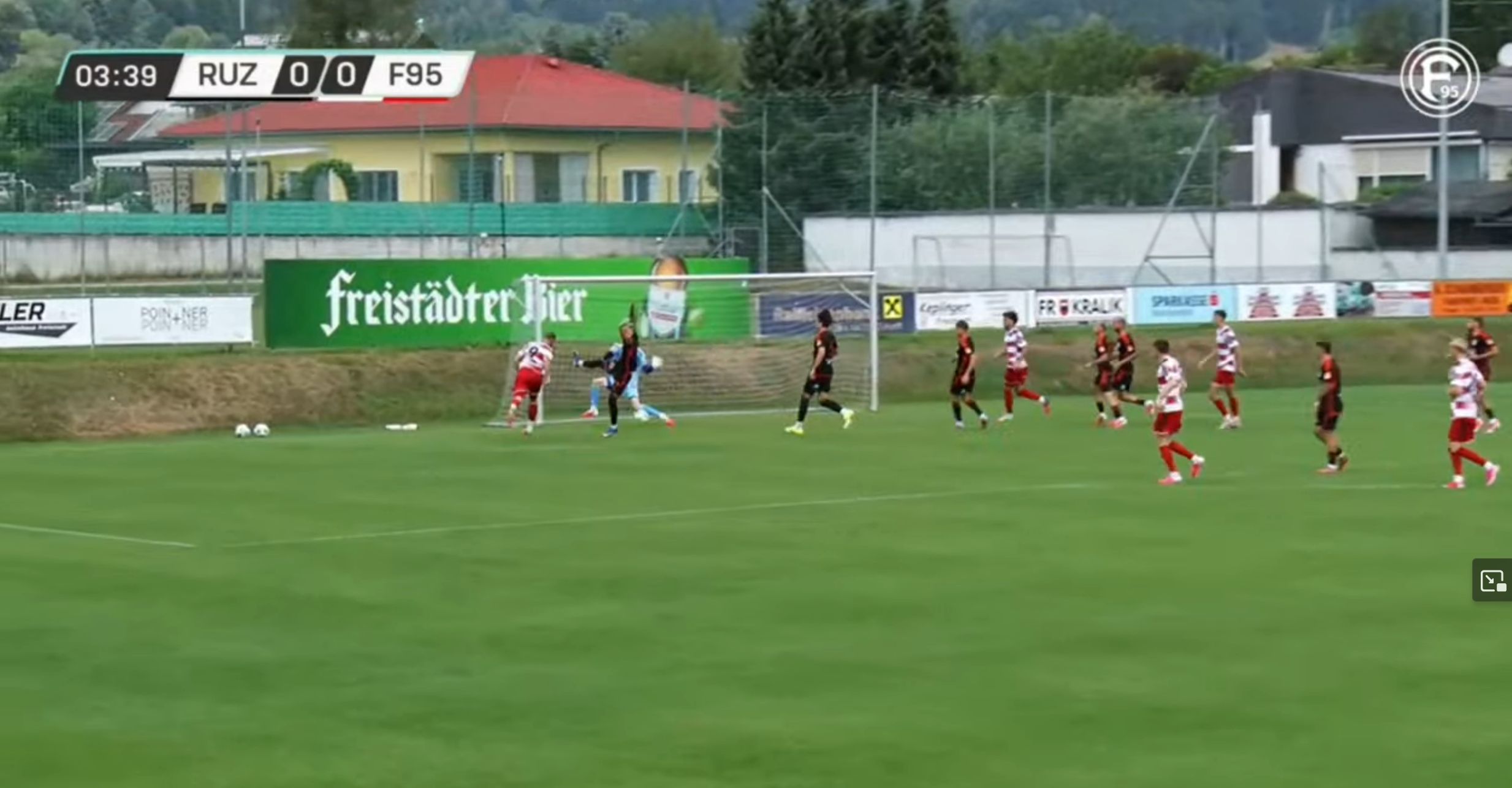 MFK Ruzombekl vs F95: Das 1:0 durch Hottmann (Screenshot f95.tv)